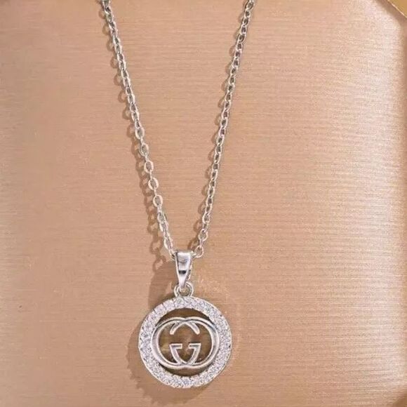 Designer Inspired Silver GG Pendant Chain Necklace - Picture 1 of 6